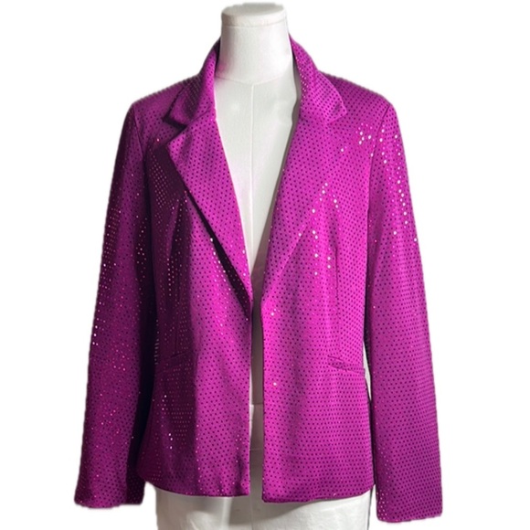 JM Studio by John Meyer Fuchsia Sequin Blazer Jacket Sz M Women’s NWT MSRP $139‎ - Picture 1 of 13